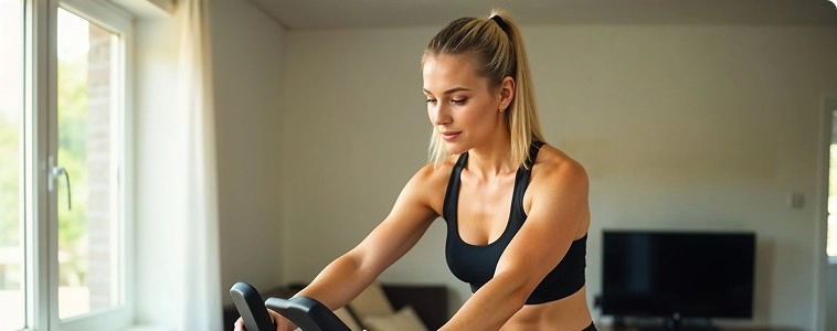 Mulher na bicicleta com seu rosto direcionado para baixo